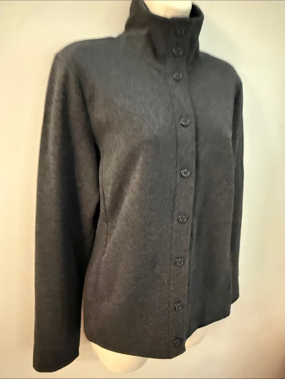 Lauren Ralph Lauren Charcoal Button-Up Funnel Neck Sweater
